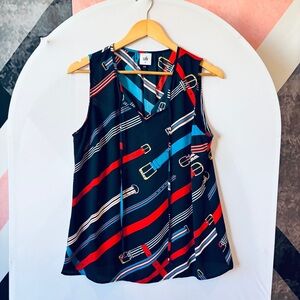 CAbi Women's Belt Print Sleeveless Top - Red and Blue